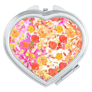 Cute girly flowers pattern compact mirror