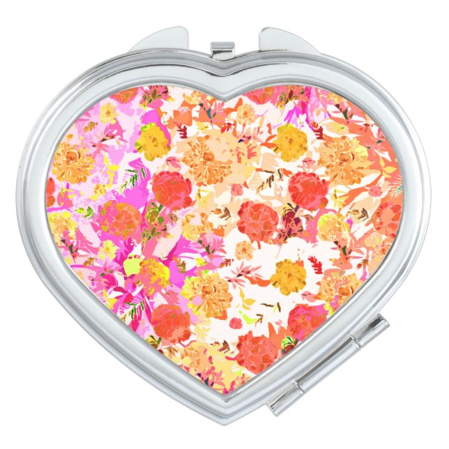 Cute girly flowers pattern compact mirror (Front)