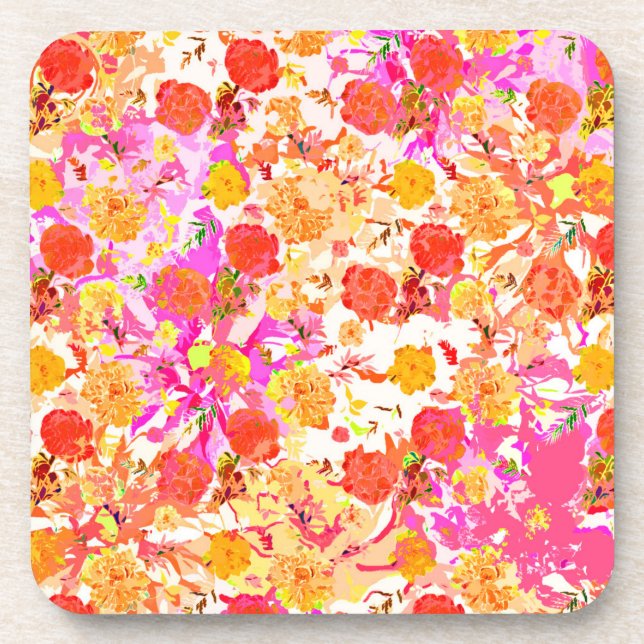 Cute girly flowers pattern drink coaster (Front)