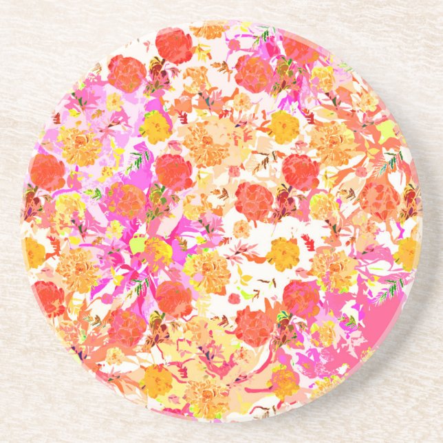 Cute girly flowers pattern drink coaster (Front)