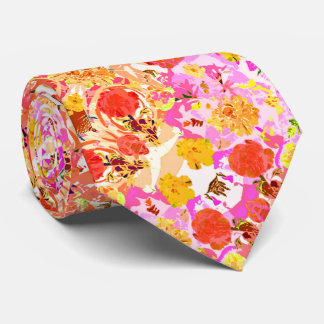 Cute girly flowers pattern neck tie