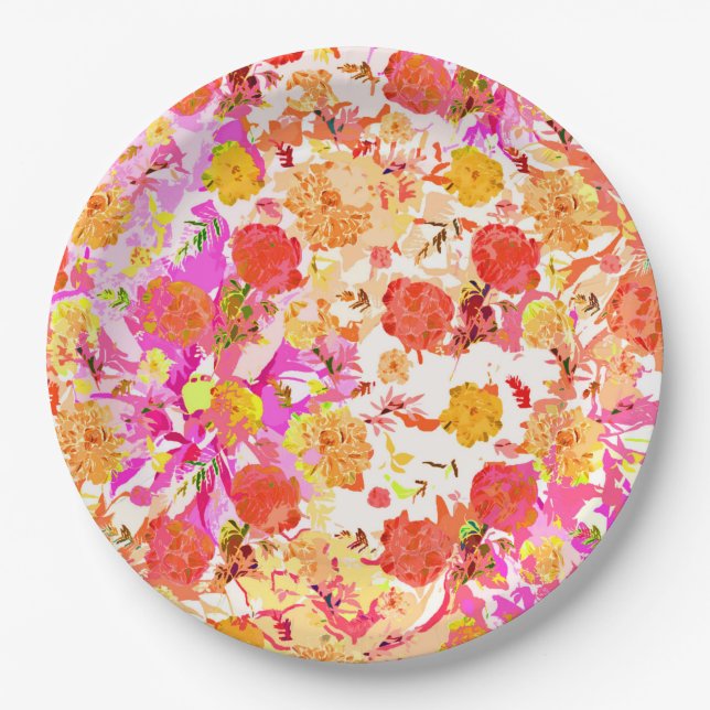 Cute girly flowers pattern paper plates (Front)