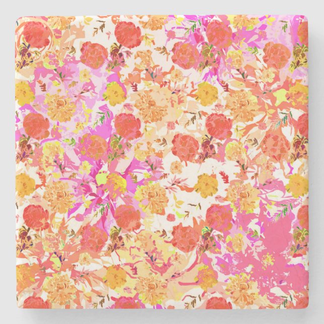 Cute girly flowers pattern stone coaster (Front)