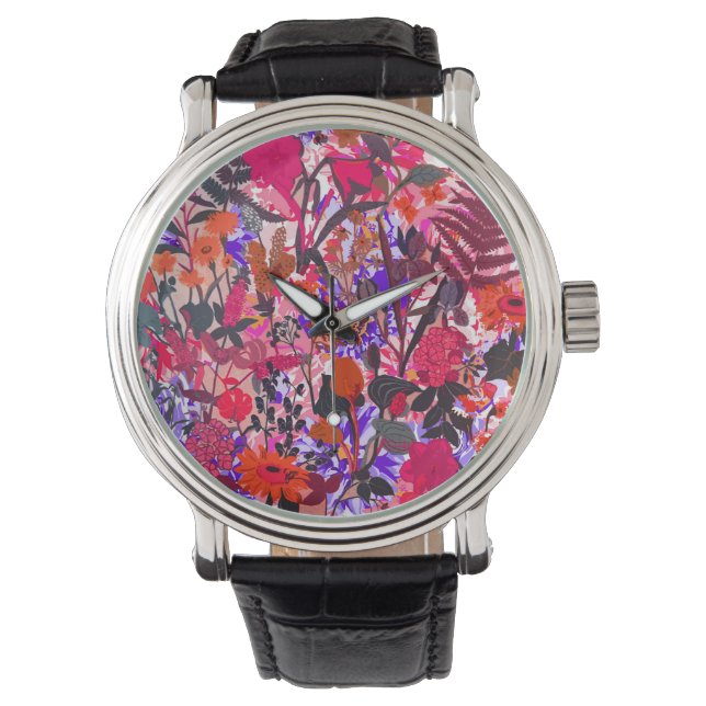Cute girly flowers pattern watch (Front)