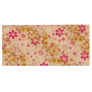 Cute girly flowers stripes pattern wood flash drive