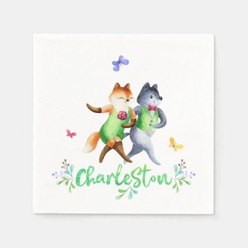 Cute Girly Forest Animals Ballroom Dancing   Napkins