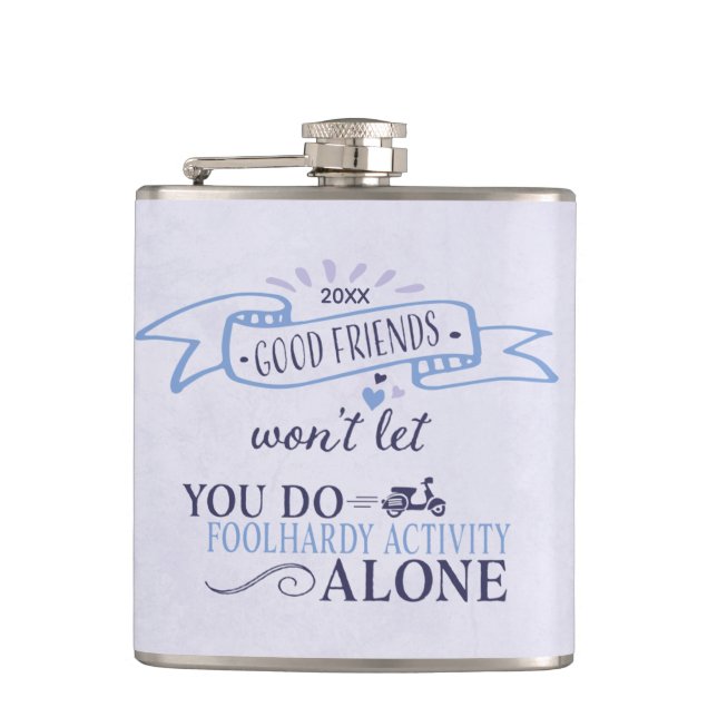 Cute Girly Friendship Heart Typography Quote Flask (Front)