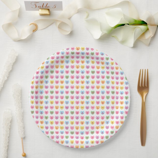 Cute girly fun conversation candy hearts pattern paper plates (Wedding)