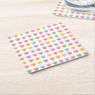 Cute girly fun conversation candy hearts pattern square paper coaster
