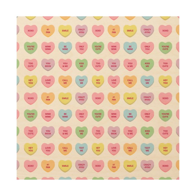 Cute girly fun custom conversation candy hearts wood wall art (Front)