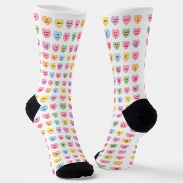 Cute girly fun custom conversation hearts pattern socks (Angled)
