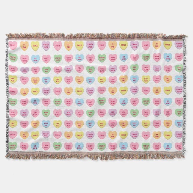 Cute girly fun custom conversation hearts pattern throw blanket (Front)