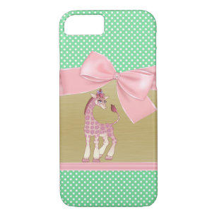 Cute Girly Funny Giraffe On Polka Dots iPhone 8/7 Case