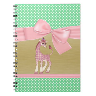 Cute Girly Funny Giraffe On Polka Dots Notebook