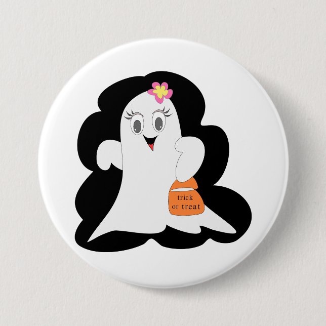 Cute Girly Ghost Halloween Trick or Treat Button (Front)