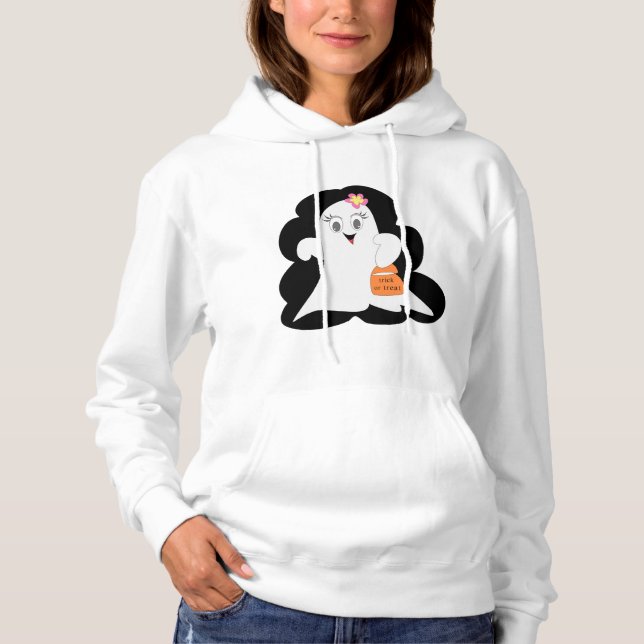 Cute Girly Ghost Halloween Trick or Treat Hoodie (Front)