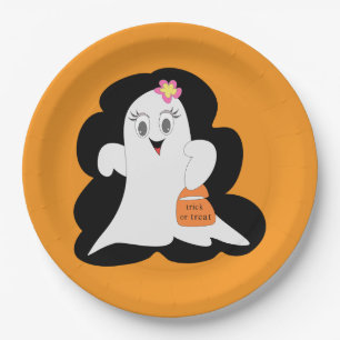 Cute Girly Ghost Halloween Trick or Treat Paper Plates