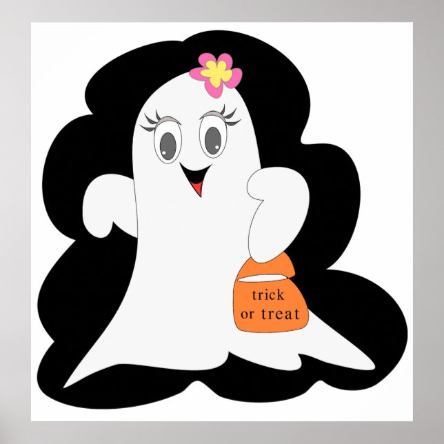 Cute Girly Ghost Halloween Trick or Treat Poster (Front)