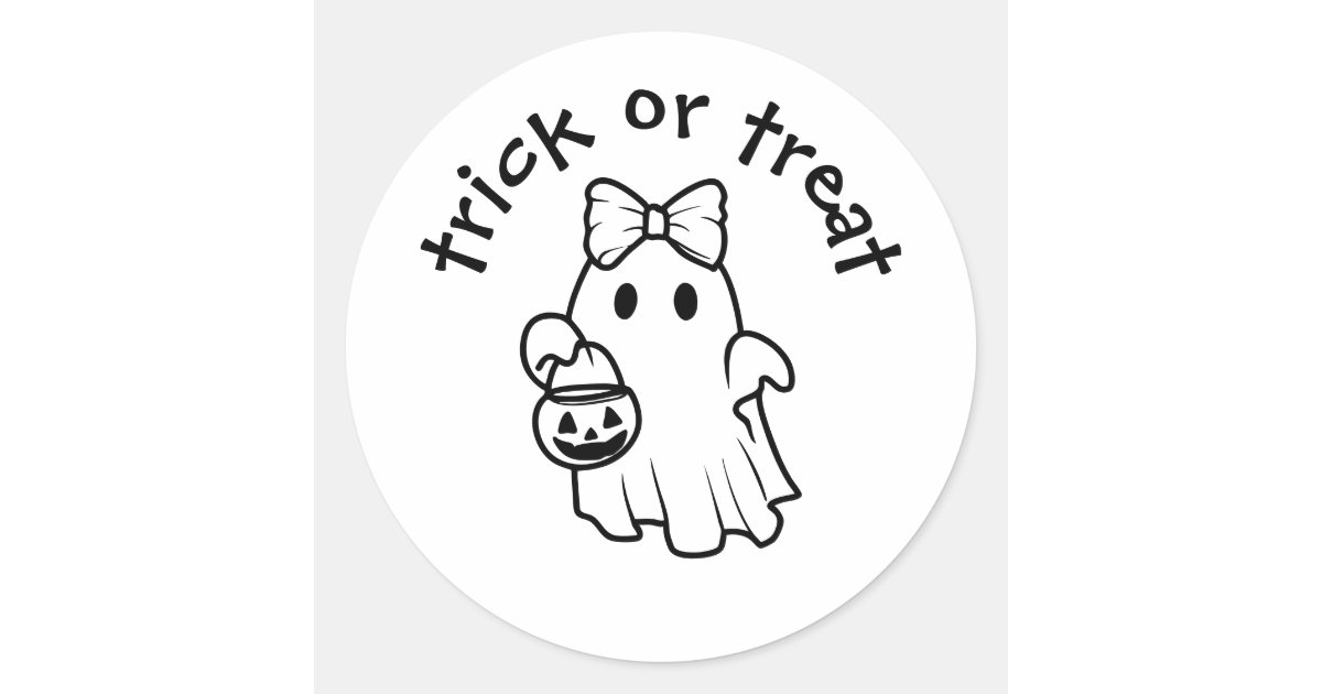 Cute Girly Ghost Trick or Treat Halloween Classic Round Sticker | Zazzle