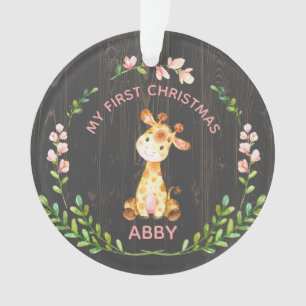 Cute Girly Giraffe Baby's First Christmas Ornament