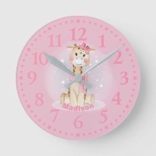 Cute  Girly Giraffe Pink Round Clock