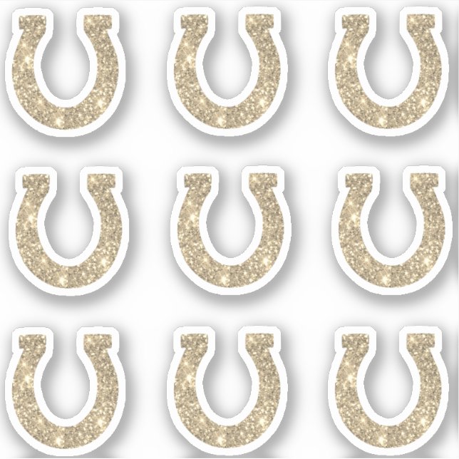 Cute Girly Glam Gold Glitter Horseshoe Set Sticker (Front)