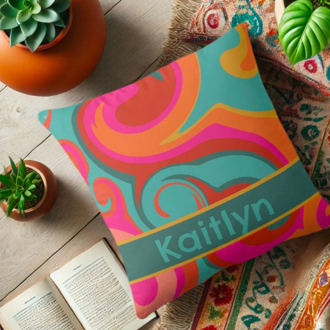 Cute Girly Glam Rainbow Personalized Fun Throw Pillow (Creator Uploaded)