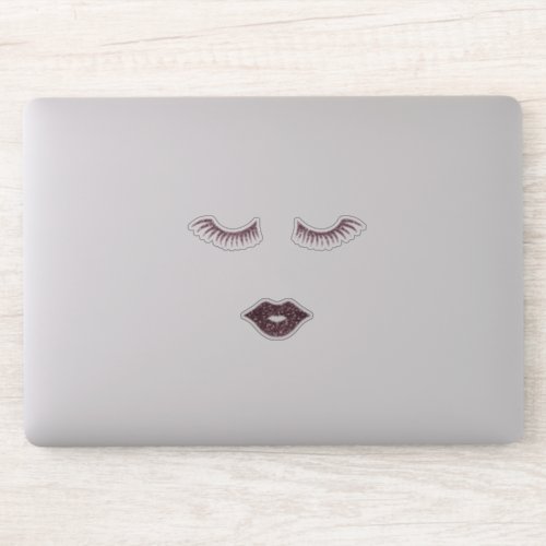 Cute Girly Glitter Faux Lashes Lips Sticker