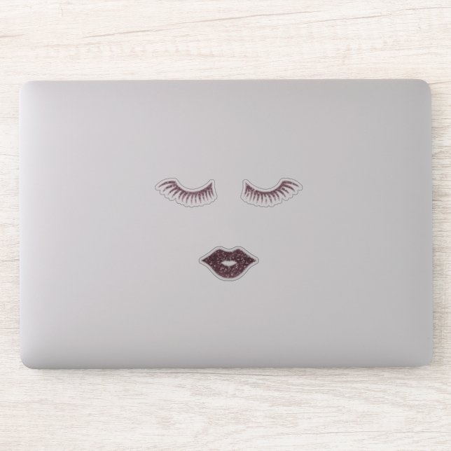 Cute Girly Glitter Faux Lashes, Lips Sticker (Computer)