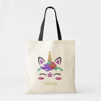 Cute Girly Glitter Gold  Pink Unicorn Personalized Tote Bag