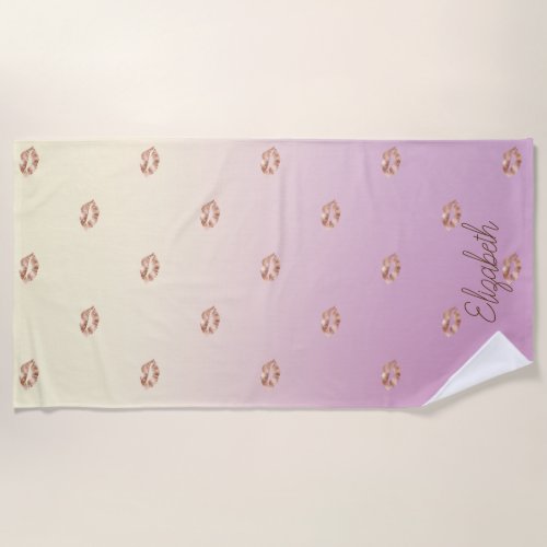 Cute Girly  Glitter Lips Ombre  _Personalized Beach Towel