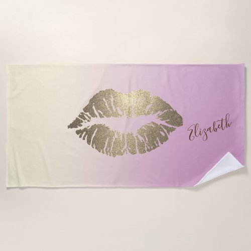 Cute Girly  Glitter Lips Ombre  _Personalized Beach Towel