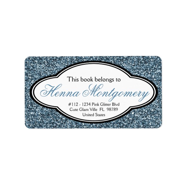 Cute Girly Glitter Look  BLUE Bookplate (Front)