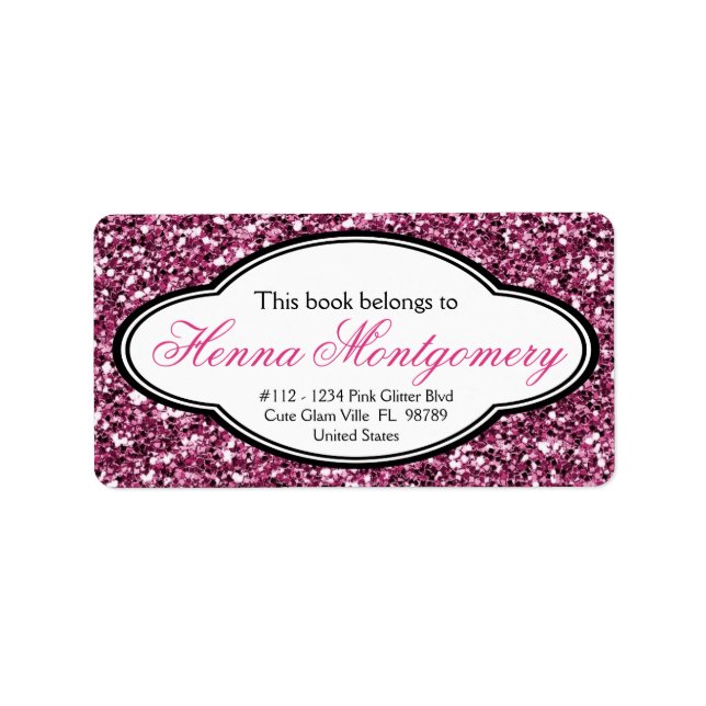 Cute Girly Glitter Look  PINK Bookplate (Front)