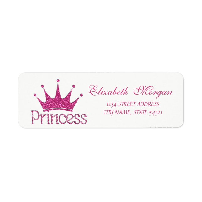 Cute  Girly Glittery Tiara,Princess Address Label (Front)