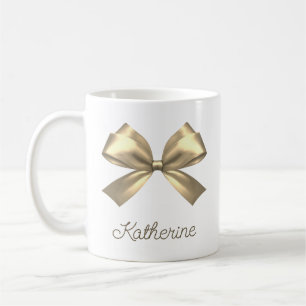 Cute Girly Gold Aesthetic Bow Name Coffee Mug