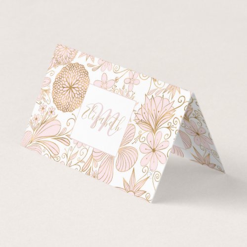 Cute Girly Gold Floral Doodles Blush Pink Design Business Card