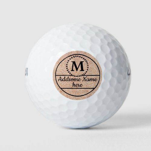 Cute Girly Gold glitter Black  monogram chic Golf Balls