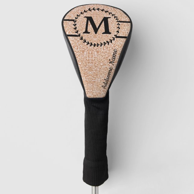Cute Girly Gold glitter Black  monogram chic Golf Head Cover (Front)