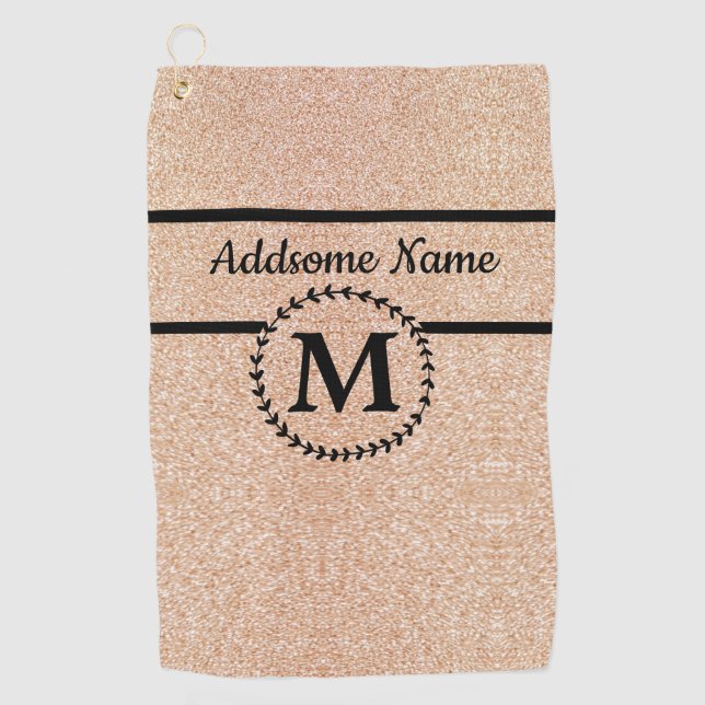 Cute Girly Gold glitter Black  monogram chic Golf Towel (Front)