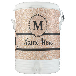 Cute Girly Gold glitter Black monogram your name Beverage Cooler