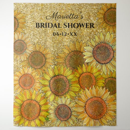    Cute Girly Gold Glitter Sunflower Bridal Shower Tapestry