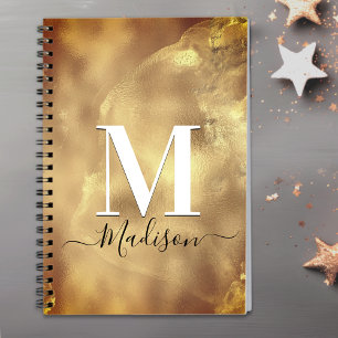 Cute girly gold marble art monogram notebook