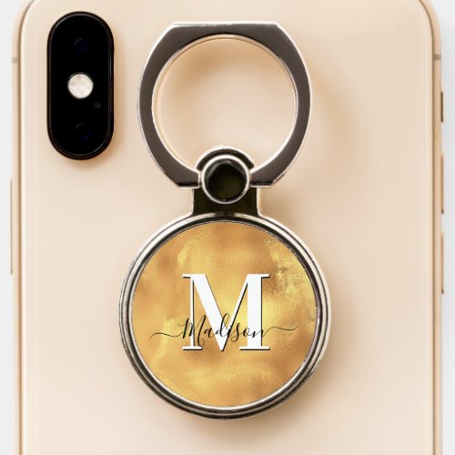 Cute girly gold marble art monogram  phone ring stand