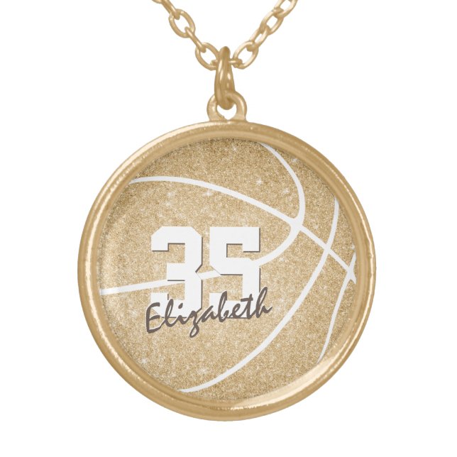 cute girly gold personalized basketball gold plated necklace (Front)