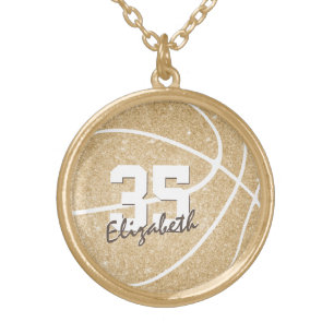 cute girly gold personalized basketball plated necklace