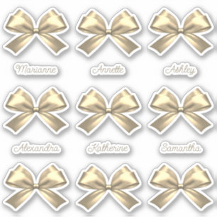 Cute Girly Gold Satin Aesthetic Bow Names Sticker