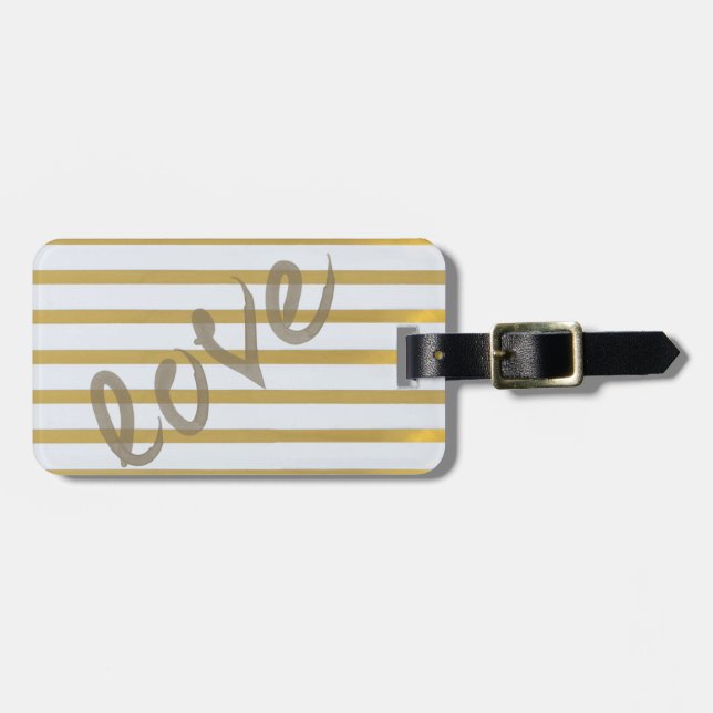 Cute Girly Gold ,Striped,Love-Personalized Luggage Tag (Front Horizontal)