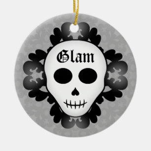 Cute girly gothic glam skull Halloween Ceramic Ornament