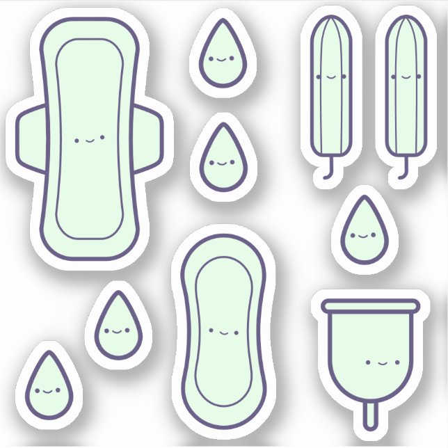 Cute Girly Green Menstrual Set First Period Party Sticker (Front)